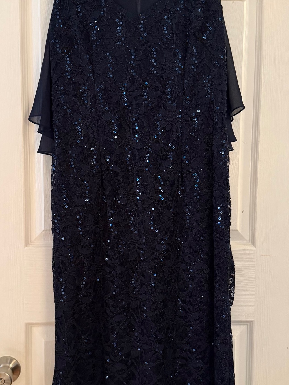 Alex Evenings Navy Blue Sequin Lace Evening Dress
